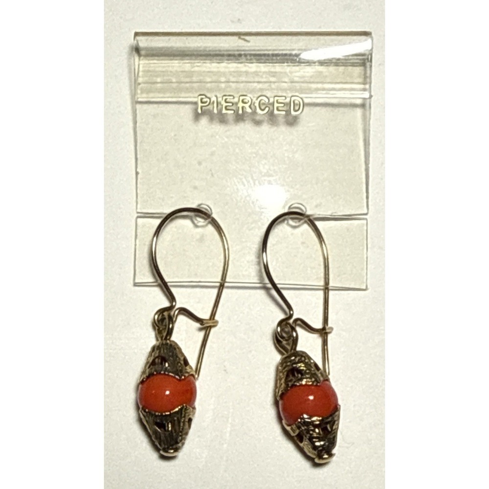 Park Lane Gold Tone and Orange Bead Pierced Earrings Vtg J-7L